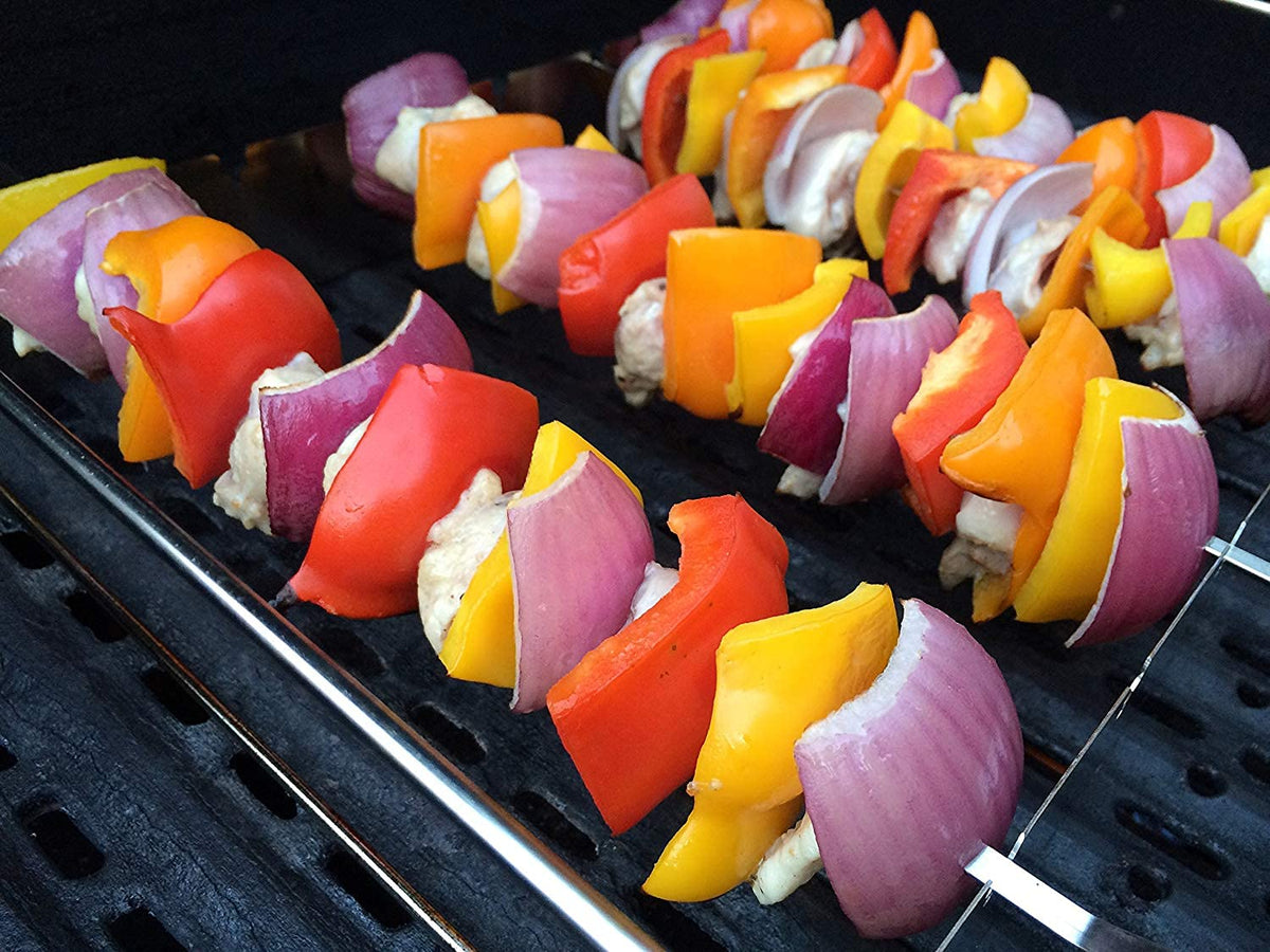 MOCUMEI kabob skewers angled tip prevent spinning during flipping