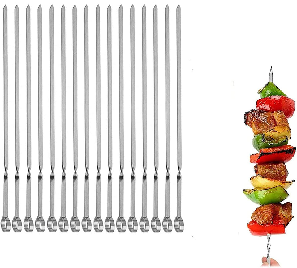 MOCUMEI metal skewers with flat blade ensure steady non-rotating grilling