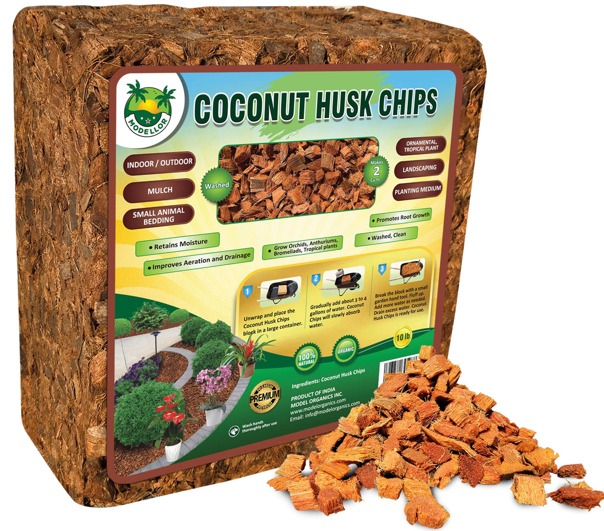 MODELLOR Coco Chips block expansion expands to 2 cu ft for bedding and mulch