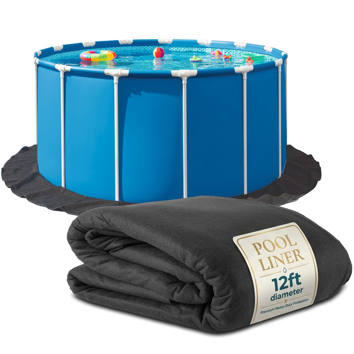 Modern Innovations above-ground pool liner pad underlayment protects the liner and frame from punctures.