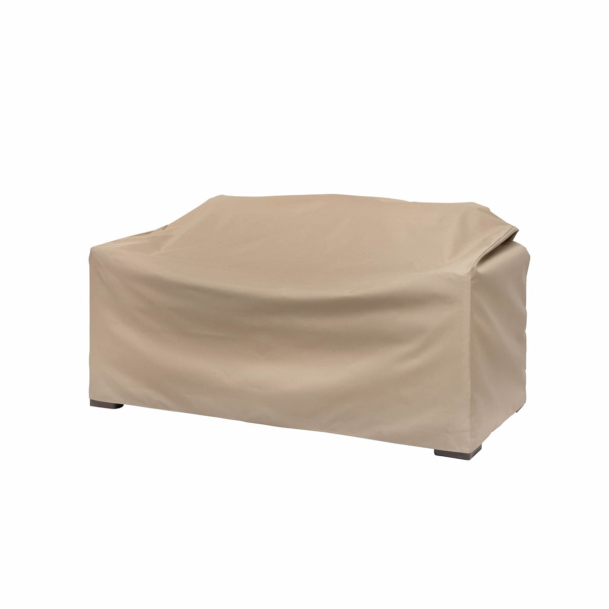 Modern Leisure Basics patio loveseat cover front view shows precise fit for outdoor seating