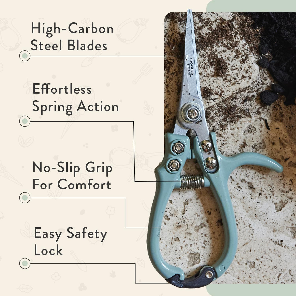 Modern Sprout Pruning Shears ergonomic handle designed for comfortable use.