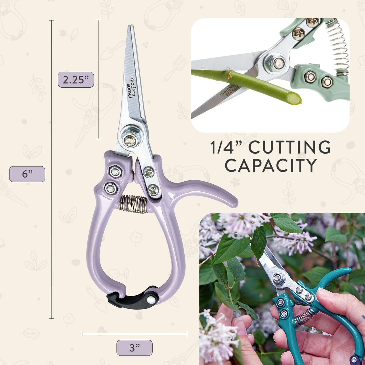 Modern Sprout pruning shears basil-cutting close-up illustrating precision