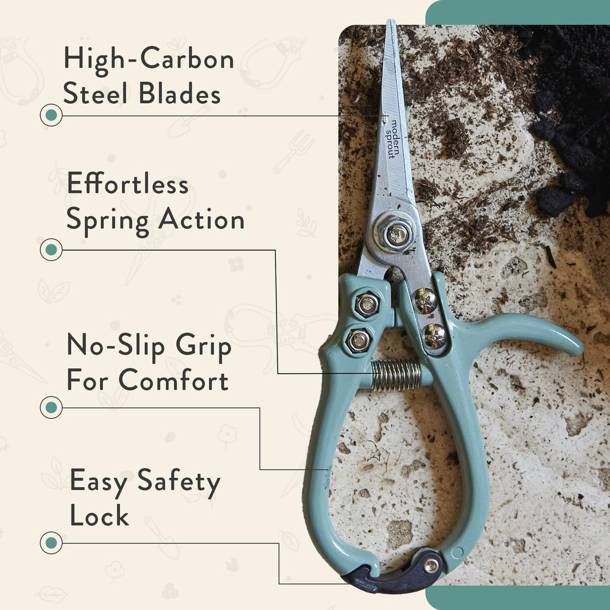 Modern Sprout pruning shears Ocean ergonomic handle for comfortable trimming