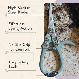 Modern Sprout safety lock keeps blades secure when not in use.
