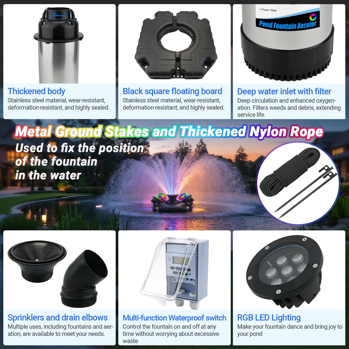 Modoo LED light connection highlighting easy control of colors for pond ambiance