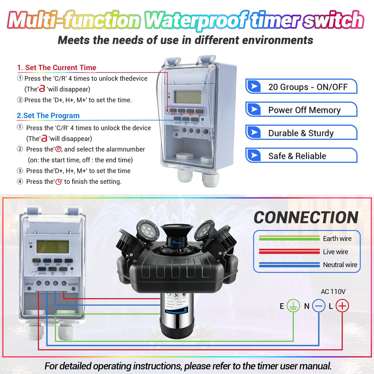 Modoo Waterproof timer switch helps schedule fountain operations easily