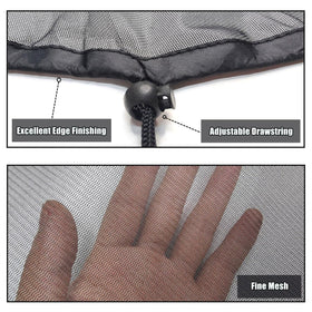 MODOSON mesh cover on outdoor rain barrel in garden setting.