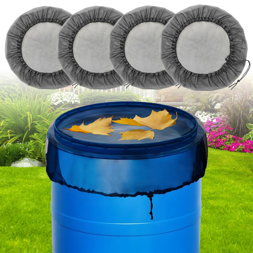 MODOSON rain barrel mesh cover top view; keeps debris out and water clean.
