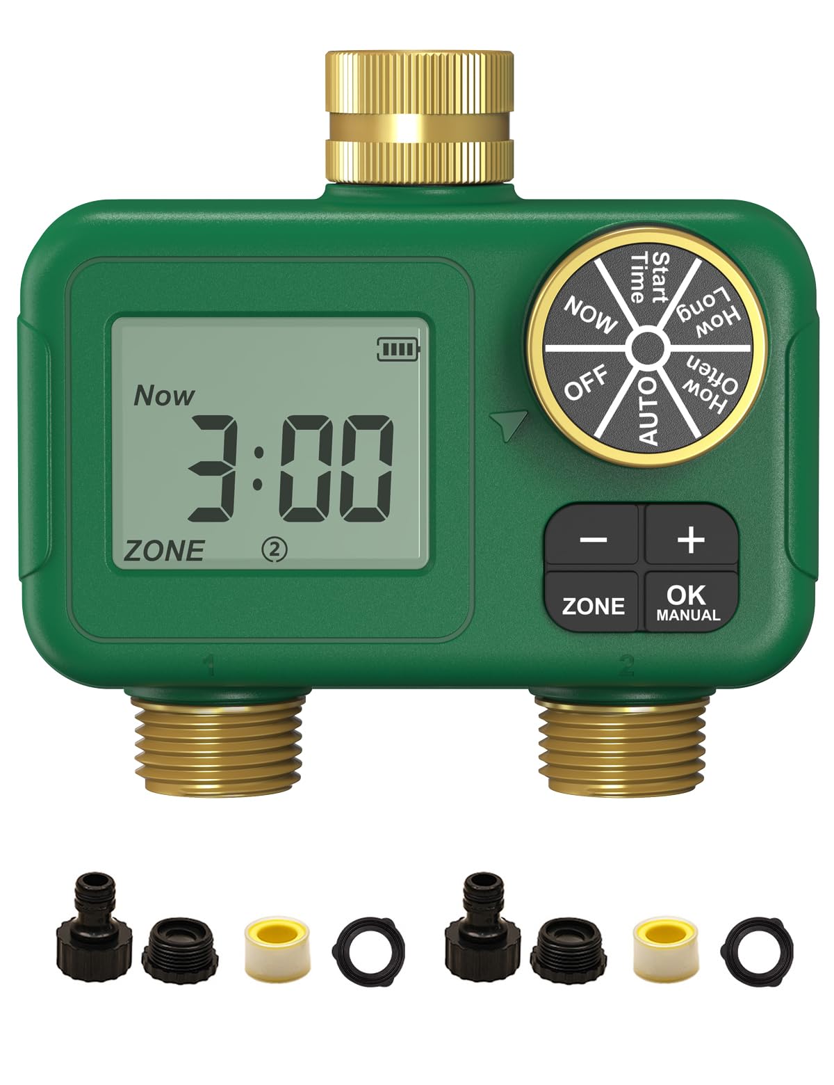 MOES 2 Zone Water Timer with brass inlet-outlet for durable irrigation