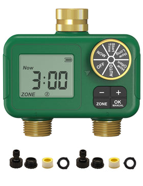 MOES 2 Zone Water Timer with brass inlet-outlet for durable irrigation