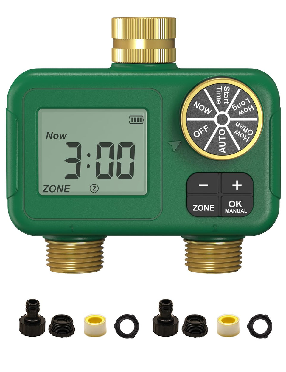 MOES 2 Zone Water Timer with brass inlet-outlet for durable irrigation