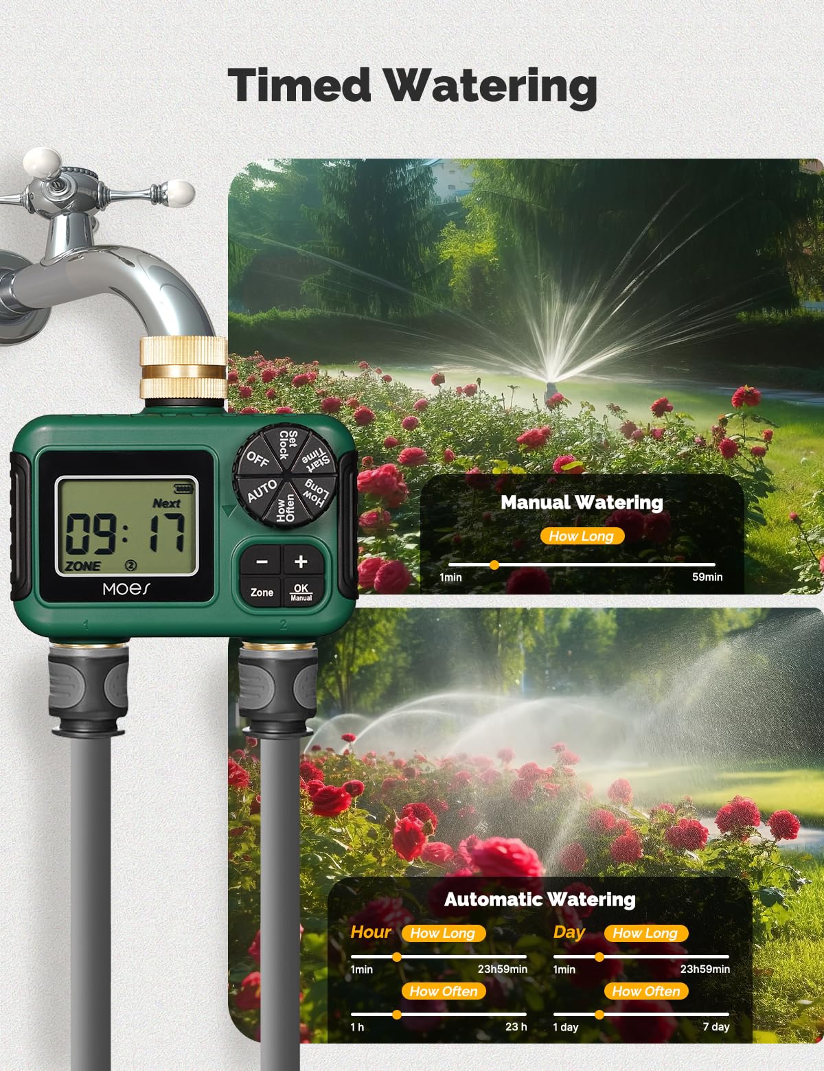 MOES manual watering mode for on-demand irrigation without changing presets