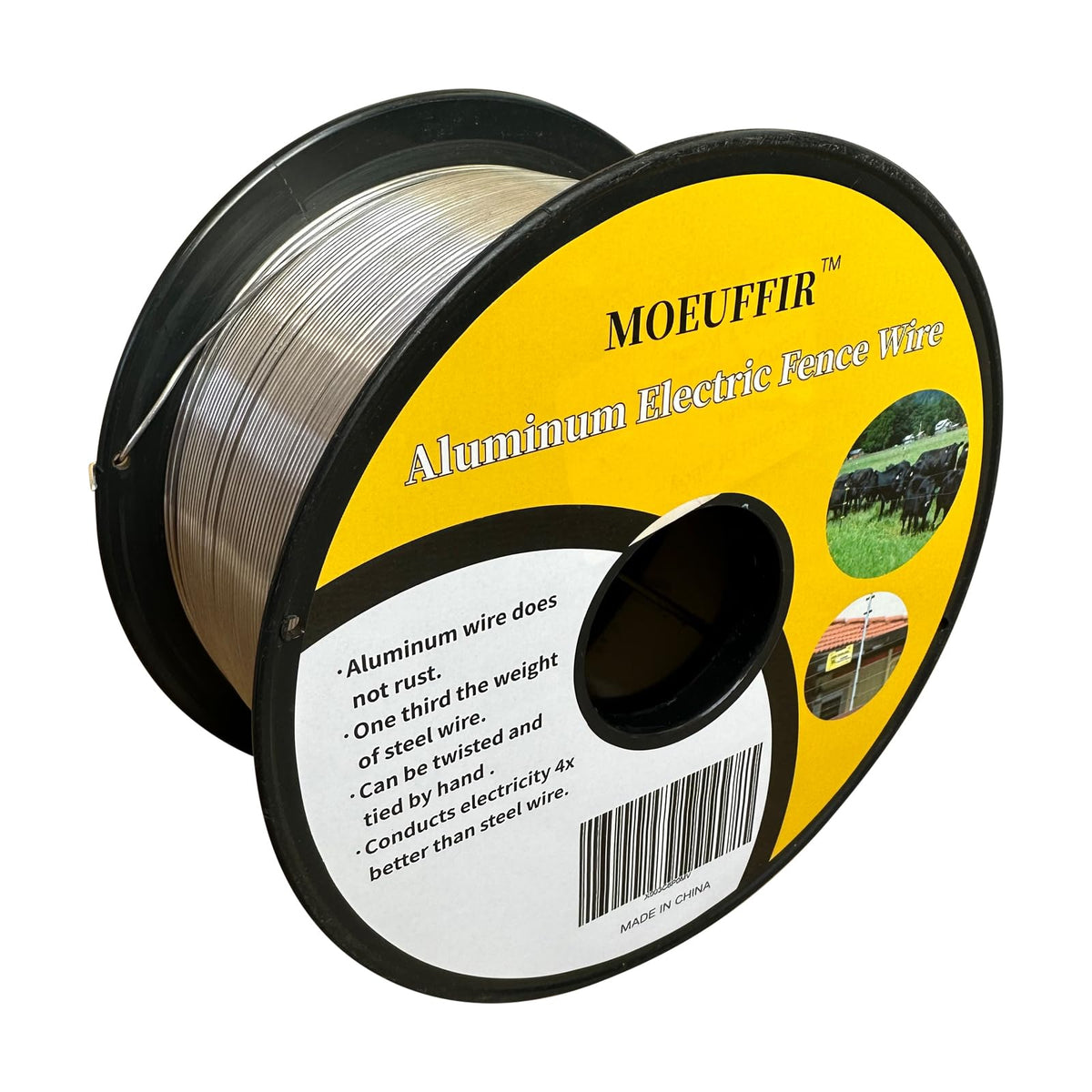 MOEUFFIR 1640 ft aluminum wire roll for electric fencing, ideal for perimeter setups.
