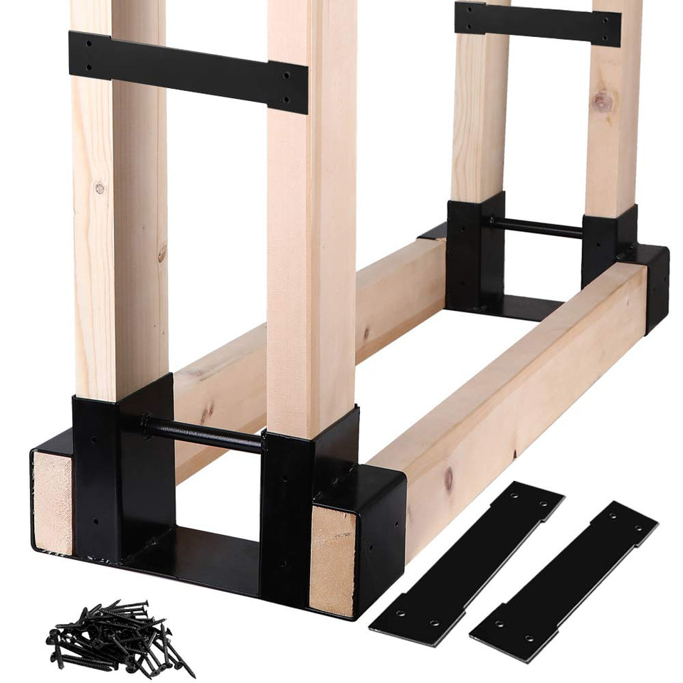 MOFEEZ outdoor firewood bracket kit shown for rugged, durable storage.