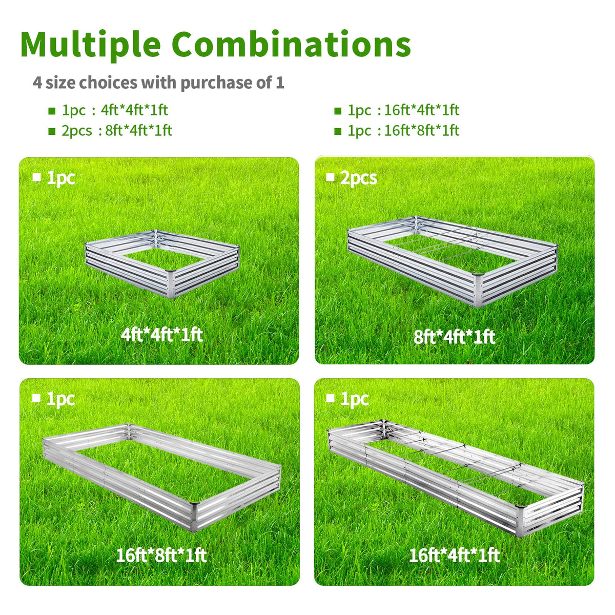 Mofesun galvanized raised bed showing quick assembly guide