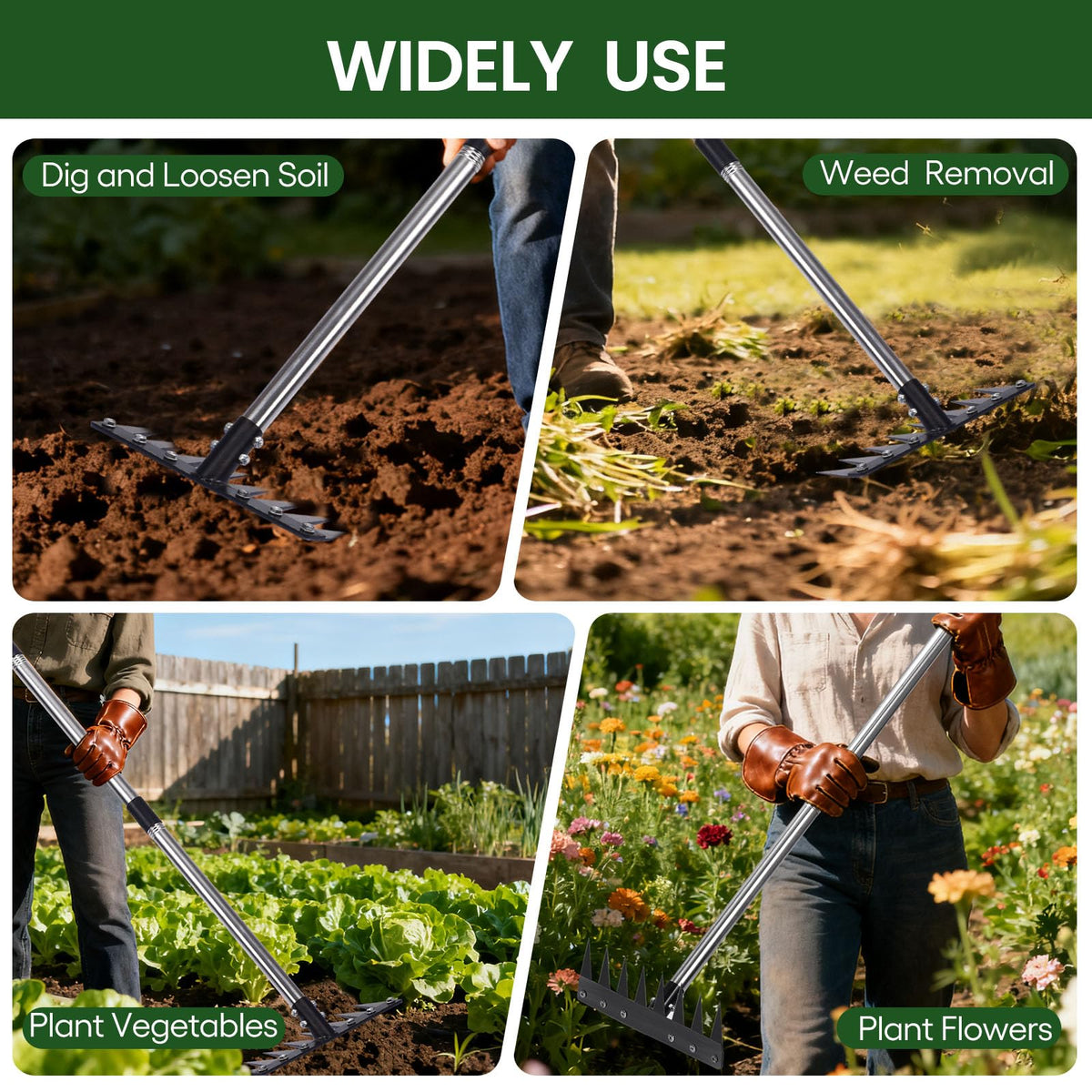 Angled blade design enables quick weed extraction even in hard, dry soil.