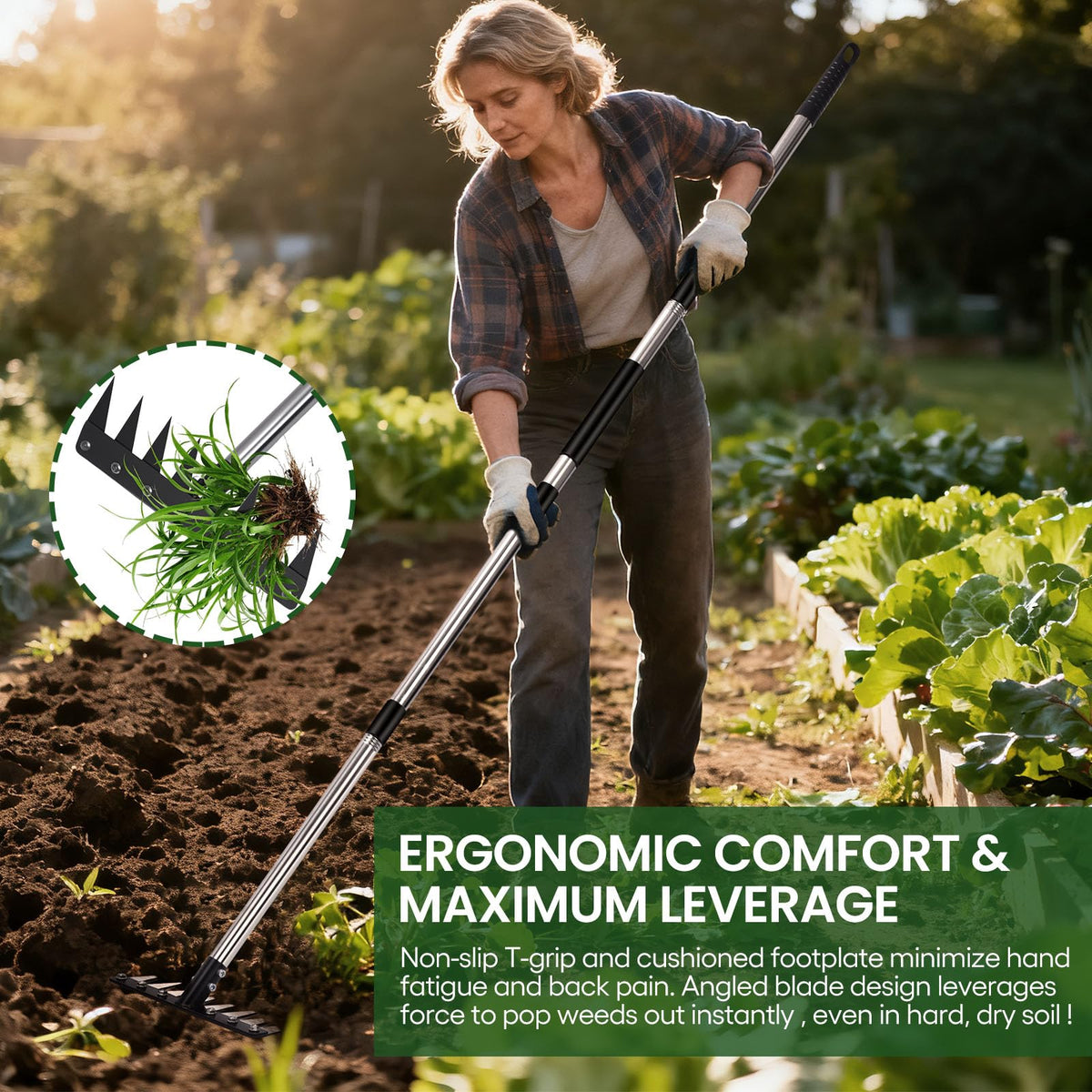 MofivKce ergonomic T-grip provides comfortable, fatigue-free weeding.