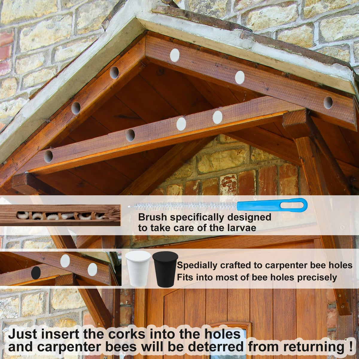 Mofuiry tube brush cleans bee holes before inserting plugs