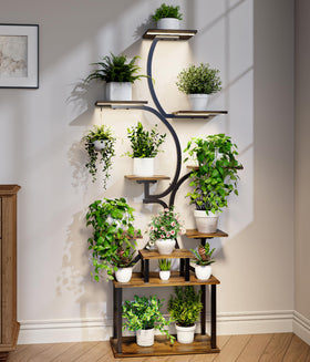 Mogaath plant stand with grow lights, front view, ideal for year-round indoor gardening.