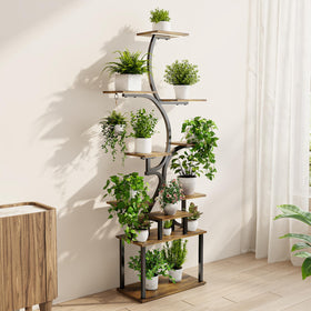 Mogaath plant stand with grow lights, side view shows curved silhouette and stability.