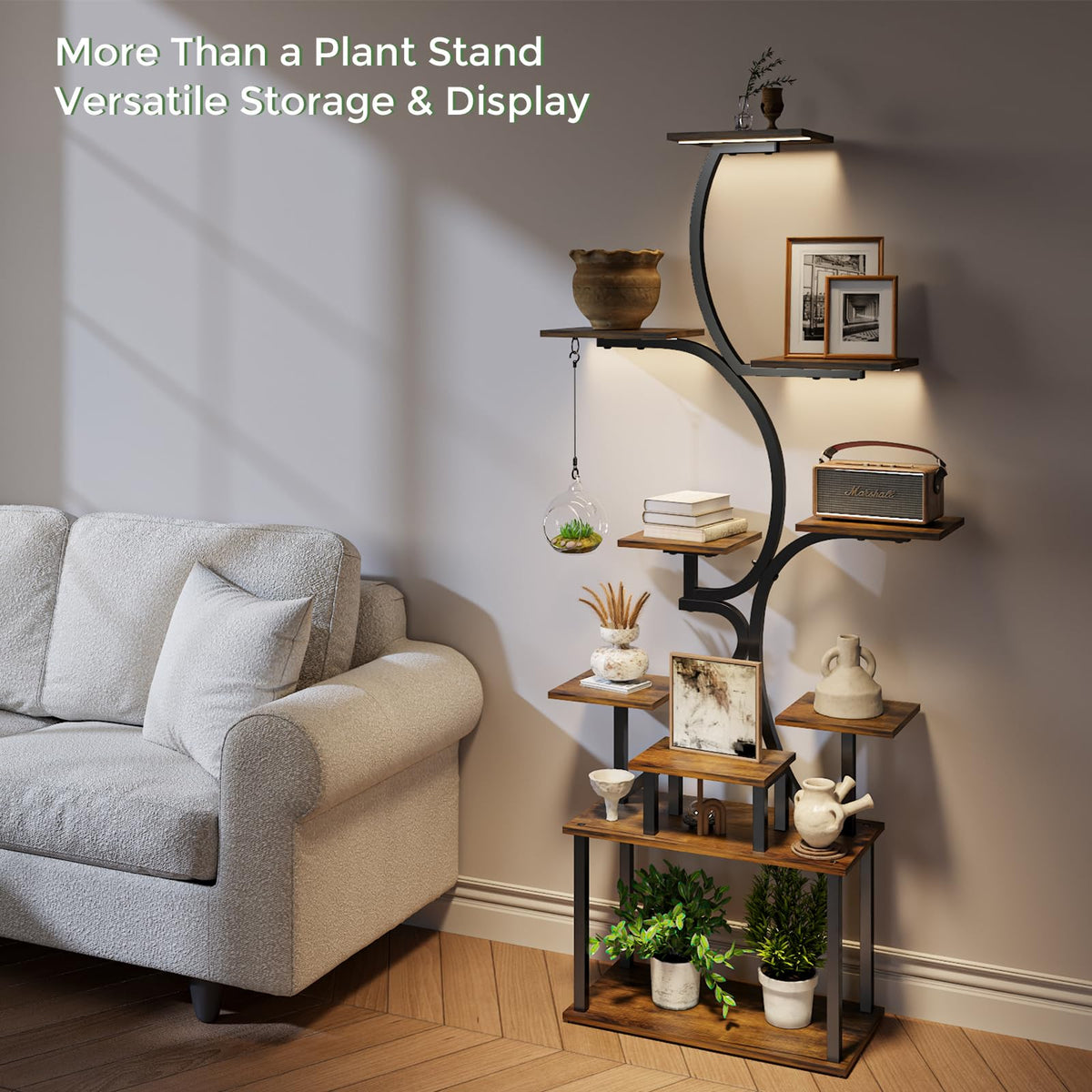 Mogaath waterproof wood shelves protect pots and aesthetics.