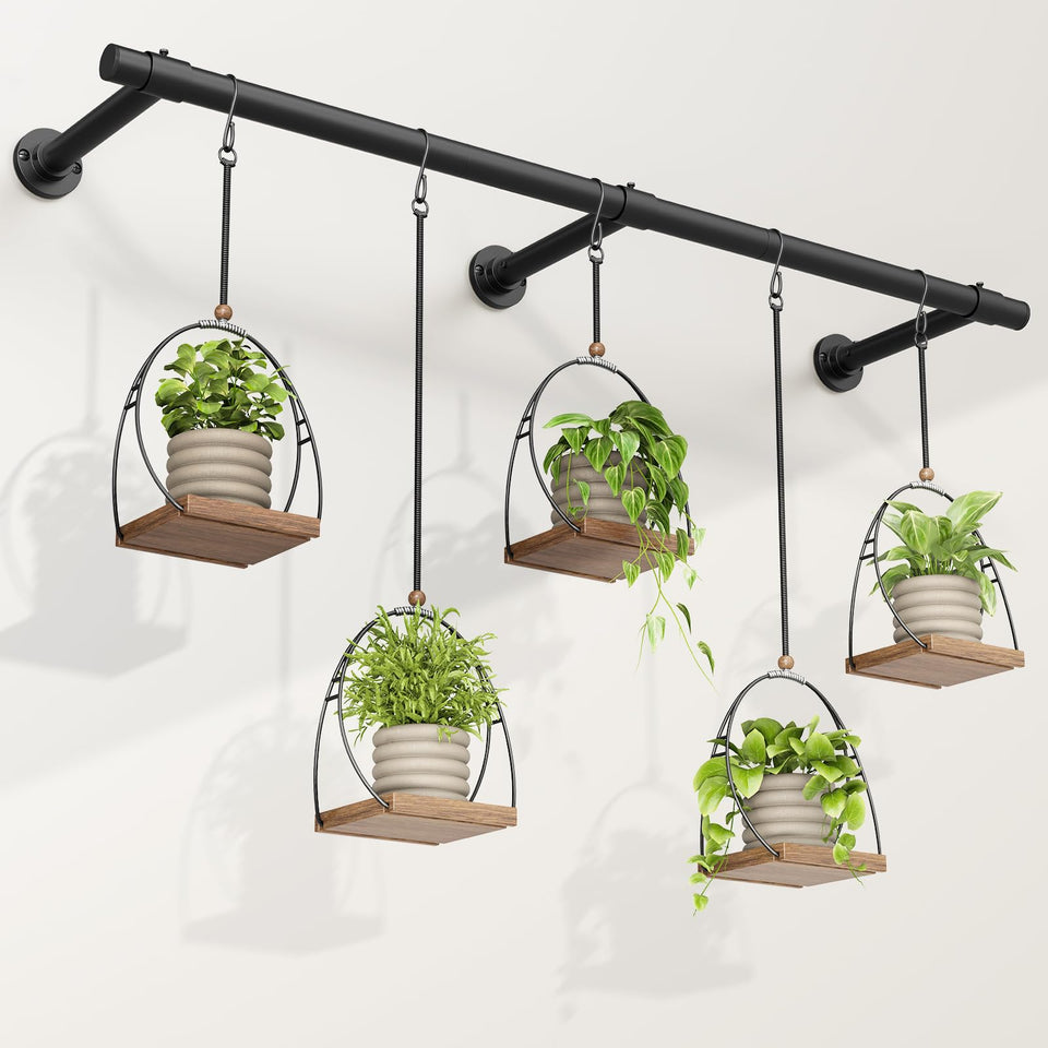 Mogaath Window Plant Hanger with 80-inch steel rod displayed in a window