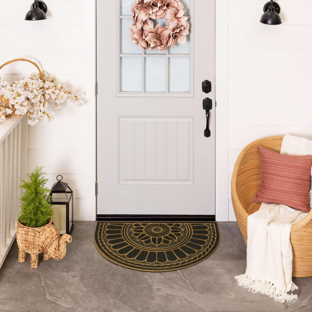 Mohawk Home Swirl Charcoal grooved surface helps remove debris before entering.