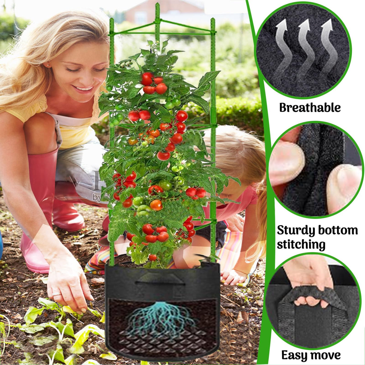 Moirsunt breathable no-woven grow bags 10 gal for easy relocation.