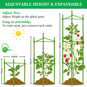 Moirsunt tomato cage adjustable height demonstrates flexible support from seedling to mature plants.