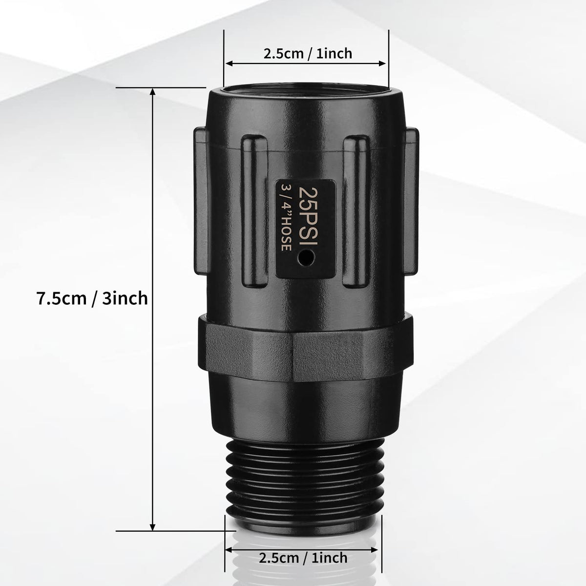 Moistenland regulator inlet and outlet labeling showing standard hose compatibility.