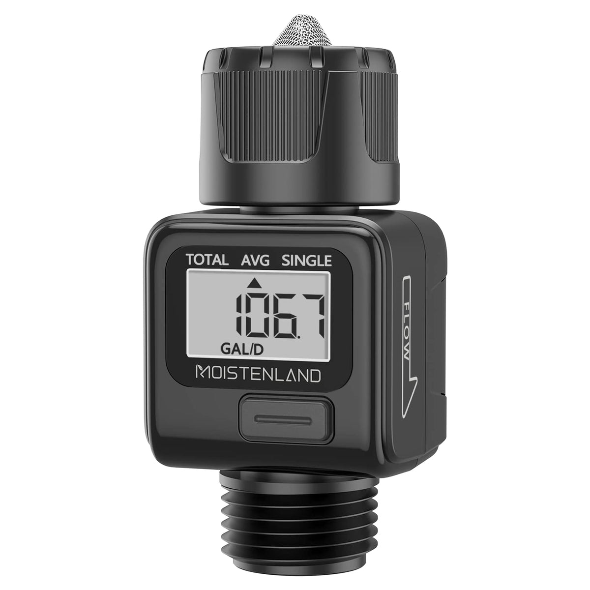 Moistenland Water Flow Meter LCD display tracks real-time GPM and total usage for easy monitoring.