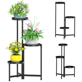MOKANI metal plant stand with a 3-tier folding design for sturdy indoor and outdoor use.