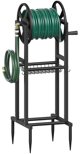 Mokeyder freestanding hose reel showing 125ft capacity and sturdy base.
