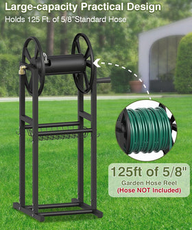Mokeyder hose reel with four side hooks for accessories.