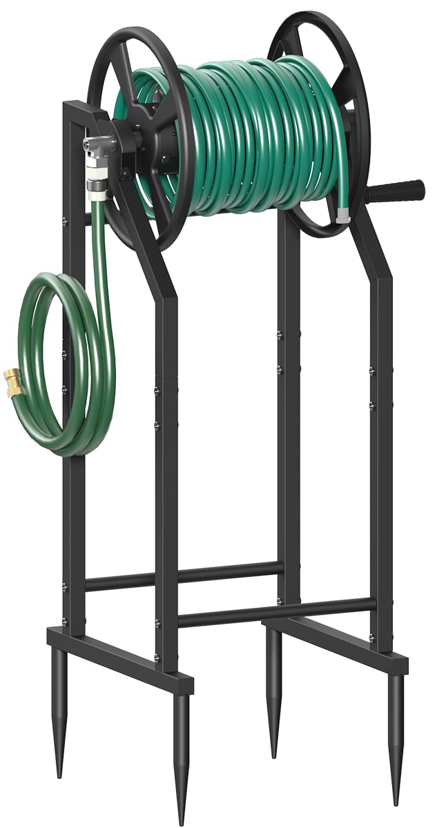 Mokeyder 4-Spike hose reel with leader hose connection for quick watering setup