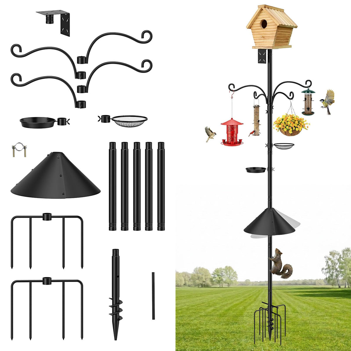 MoKo bird feeder pole with 9-prong base for stable outdoor setup.