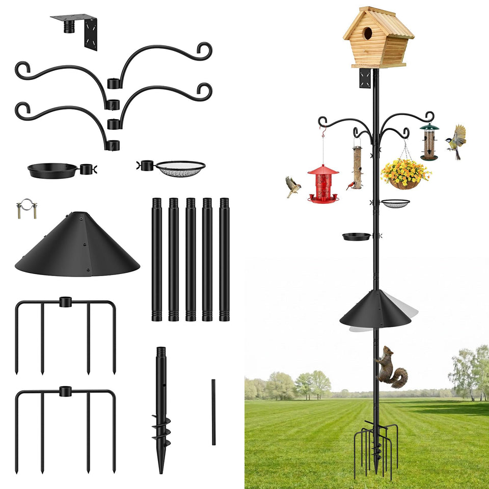 MoKo bird feeder pole with 9-prong base for stable outdoor setup.