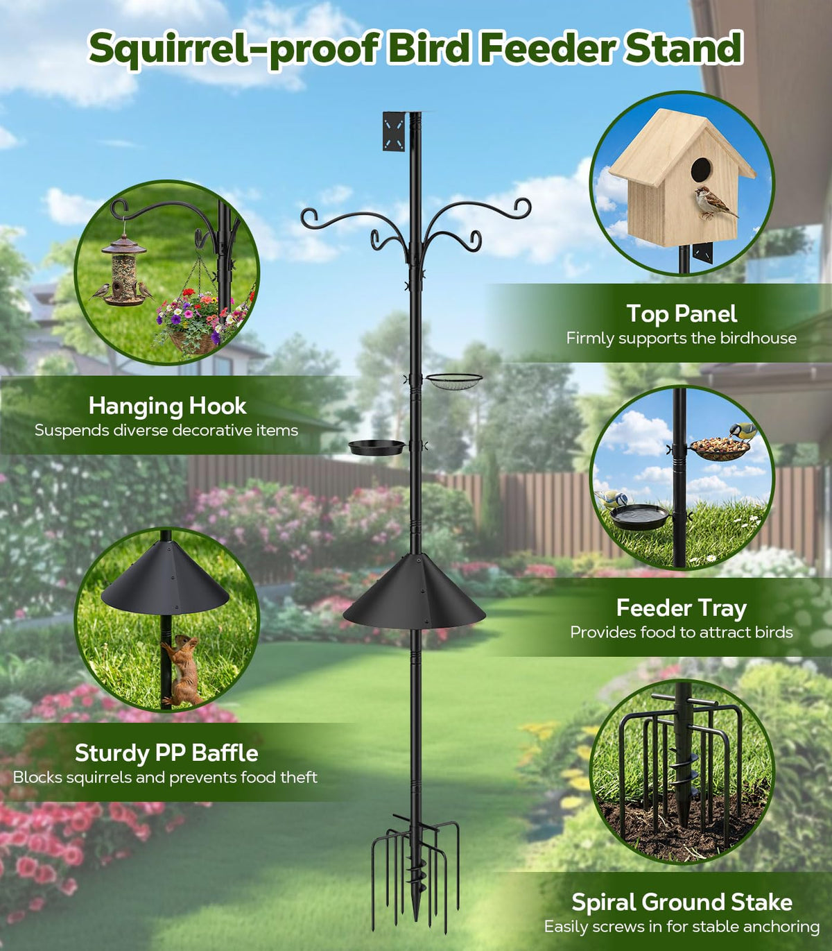 MoKo pole features squirrel-baffle to block climbing paths.