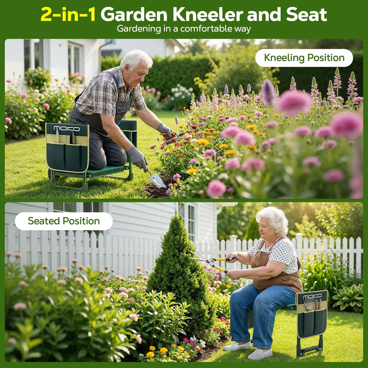 MoKo Garden Kneeler supports up to 350 lbs for stability in the garden.