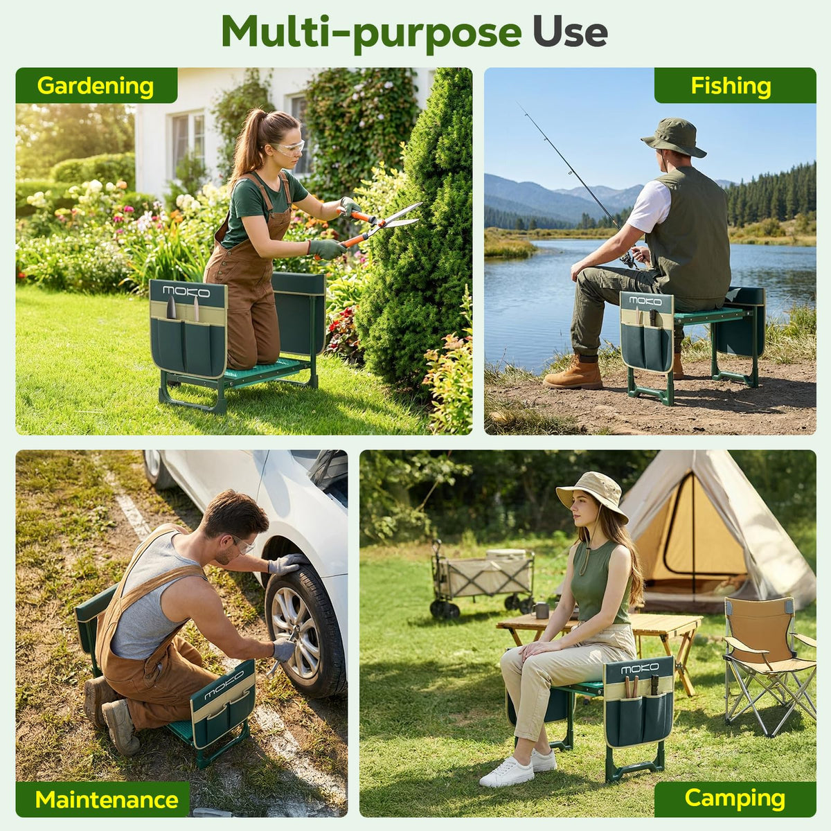 MoKo Garden Kneeler folded and portable for travel and storage.