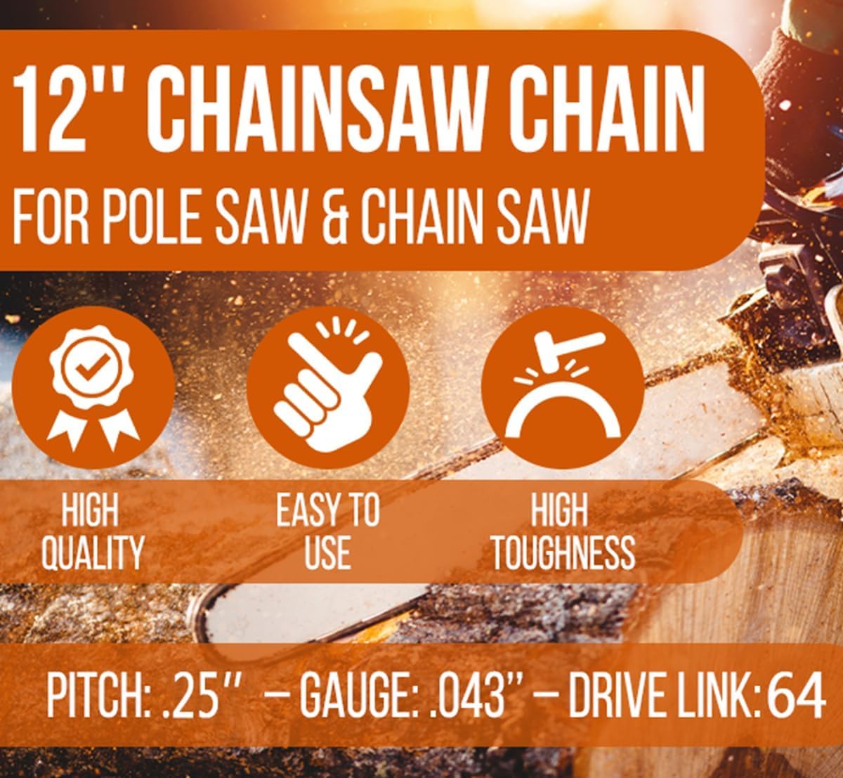 Molten 12-inch chain for Stihl MSA140C delivering steady performance on wood.
