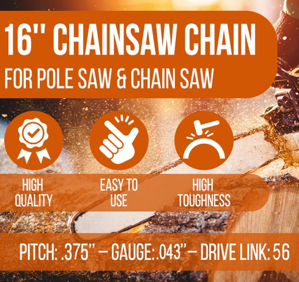 Molten 3-pack Milwaukee 16-inch chain close-up cutters emphasize German steel.