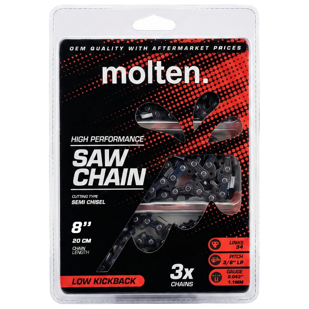 Molten Dewalt 8-inch pole saw chain 3-pack for quick replacements.