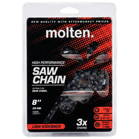 Molten Dewalt 8-inch pole saw chain 3-pack for quick replacements.