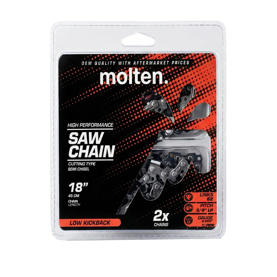 Molten EGO 18-inch chain two-pack for durable cutting performance.
