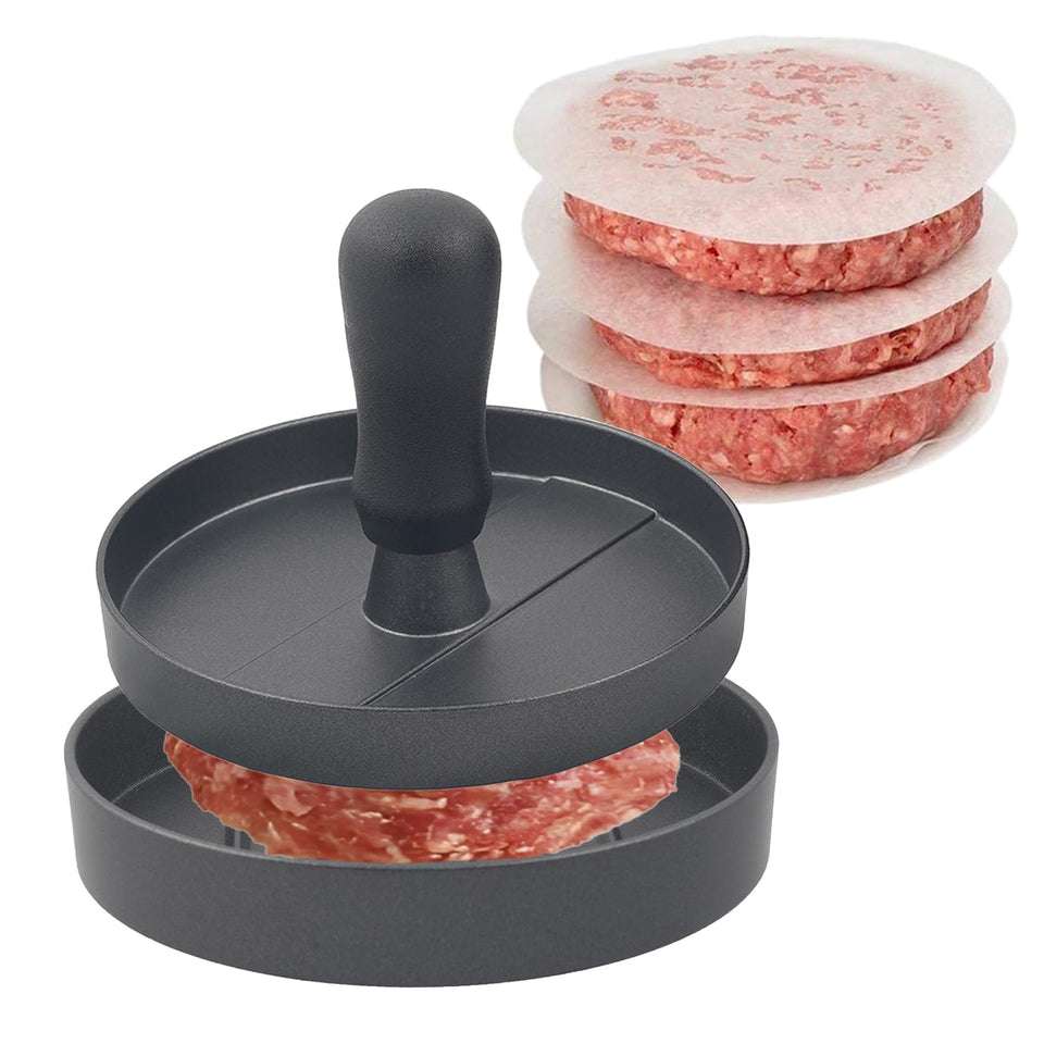 MoMoxi aluminum burger press base demonstrates durable construction for evenly formed patties.
