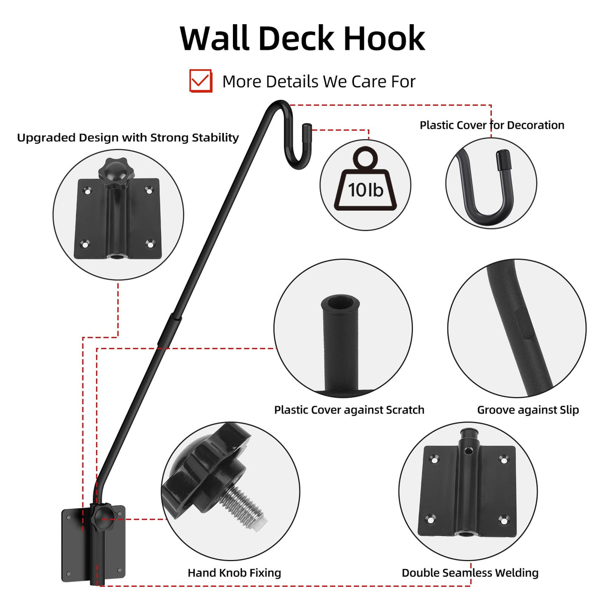 Monalife heavy-duty deck hook with extended arm deters squirrels from seeds