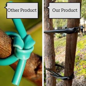 Black MONARCA SUPPLIES Tree Ties blend with garden aesthetics.