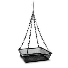 Monarch Abode hanging bird feeder with mesh tray for easy, shared backyard feeding.